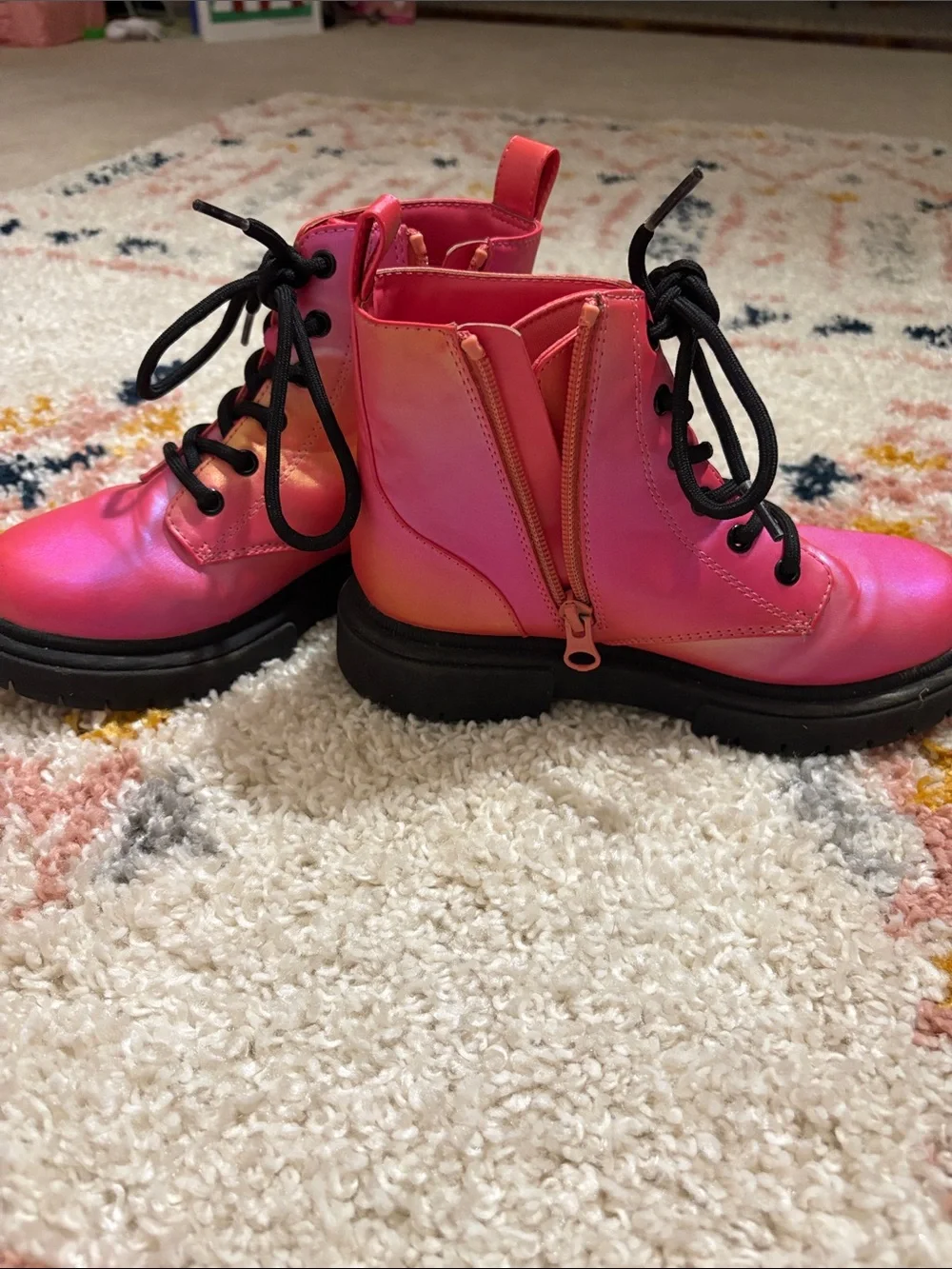 art class Pink Ombre Lace-Up Side-Zip Kids Boots